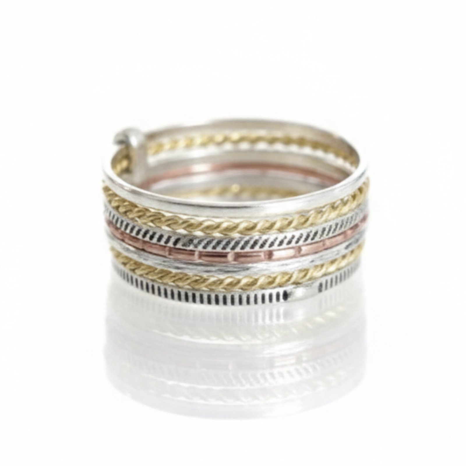Bague argent \'Semainier\' argenté doré rosé - 10 mm, 7 anneaux - [S2077]