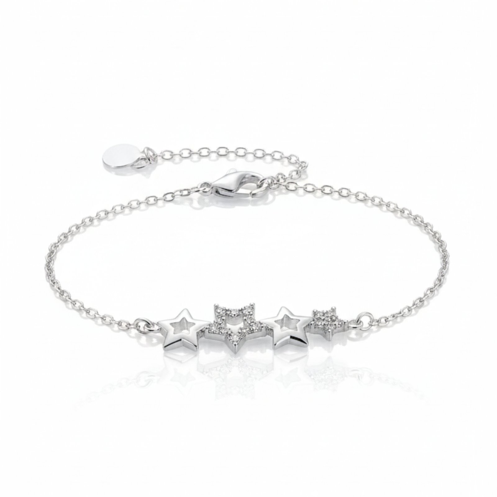 Bracelet Argent \'Etoiles\' blanc argenté - 25x9 mm - [S2078]