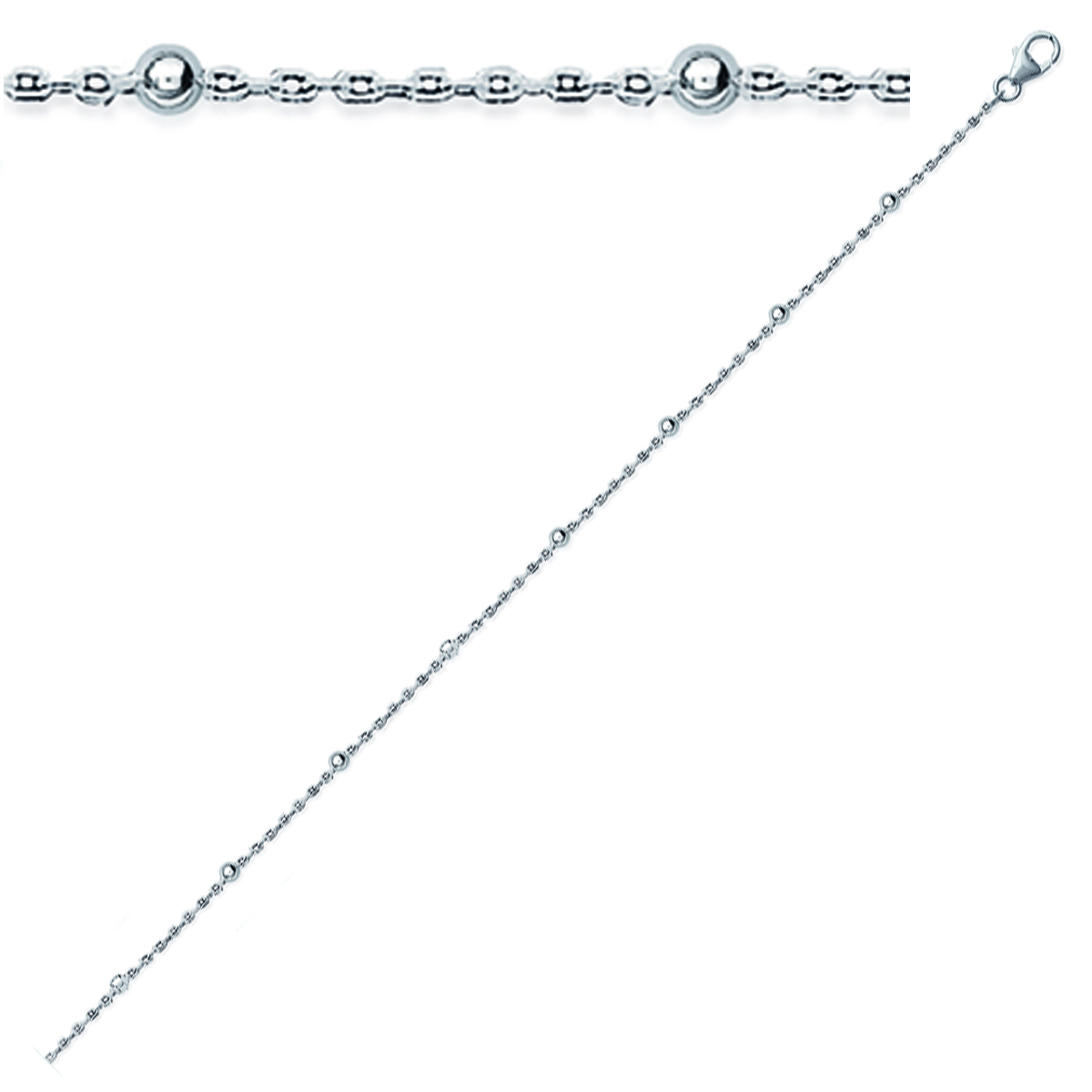 Collier Argent \'Billes\' argenté (rhodié) -  45 cm 3 mm - [M7524]