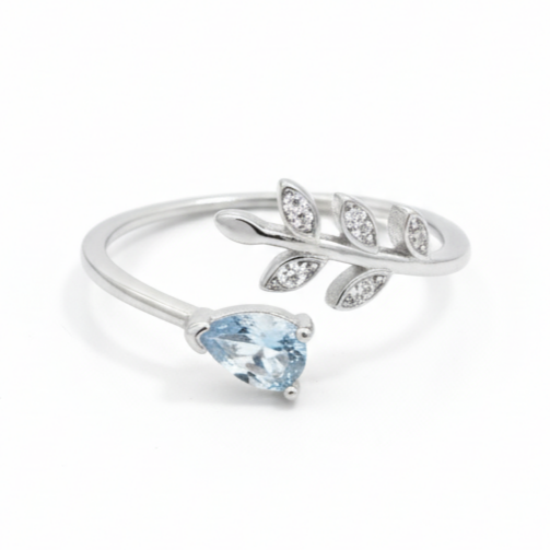 Bague Argent \'Arégonde\' aigue marine argenté (rhodié) - 13 mm - [S2083]