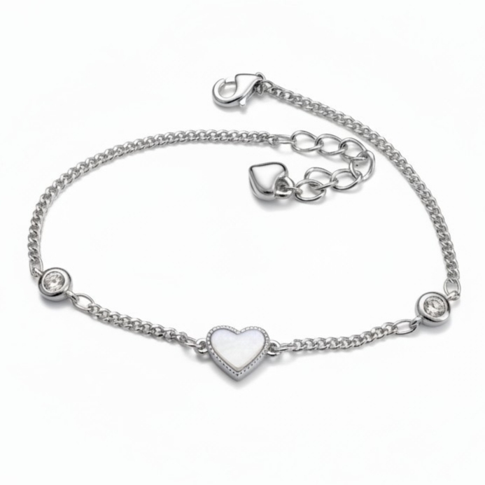Bracelet Argent \'Love\' blanc nacre argenté (rhodié) - 7x8 mm - [S2084]