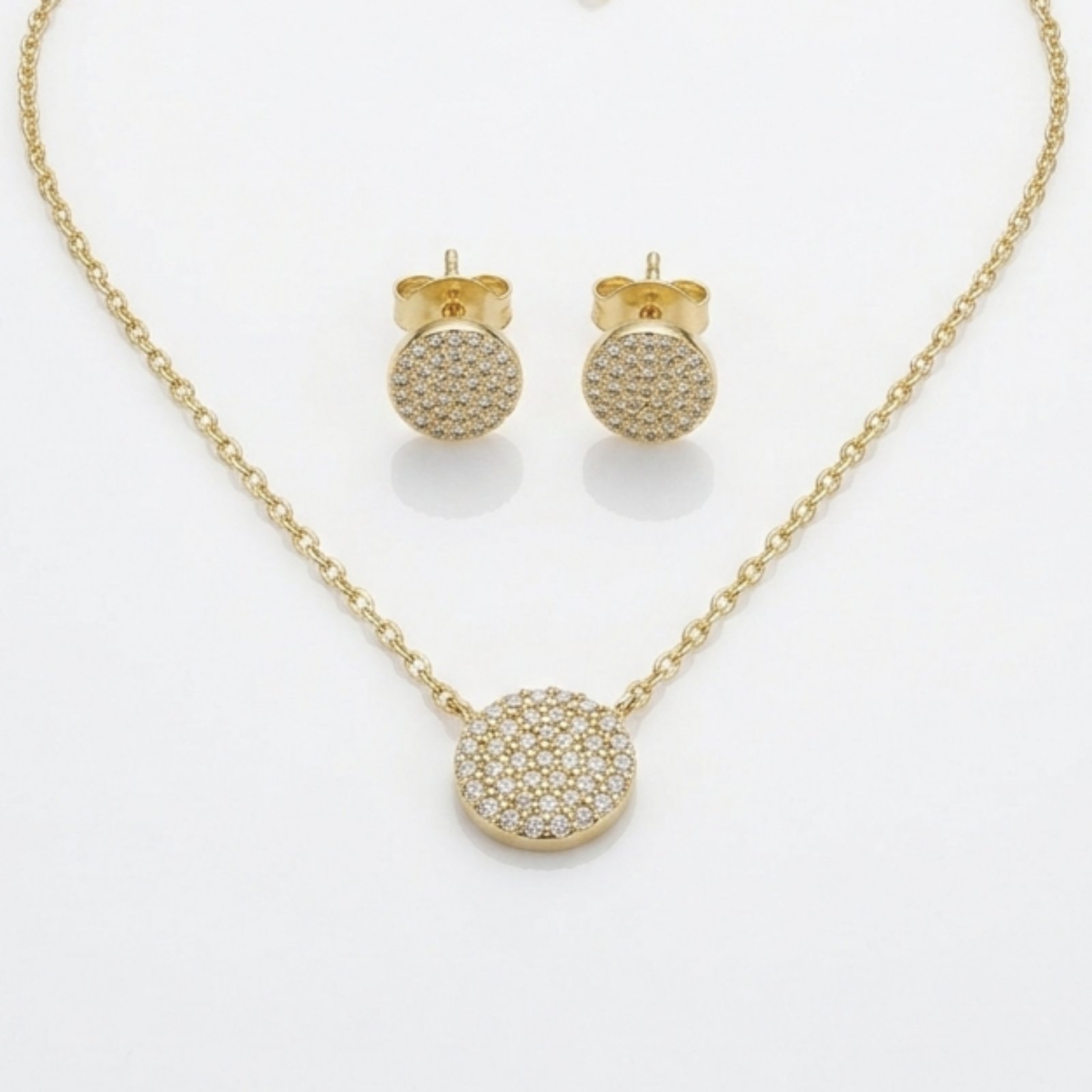 Parure Argent \'Arégonde\' blanc doré - 9 et 7 mm (boucles + pendentif) - [S2088]
