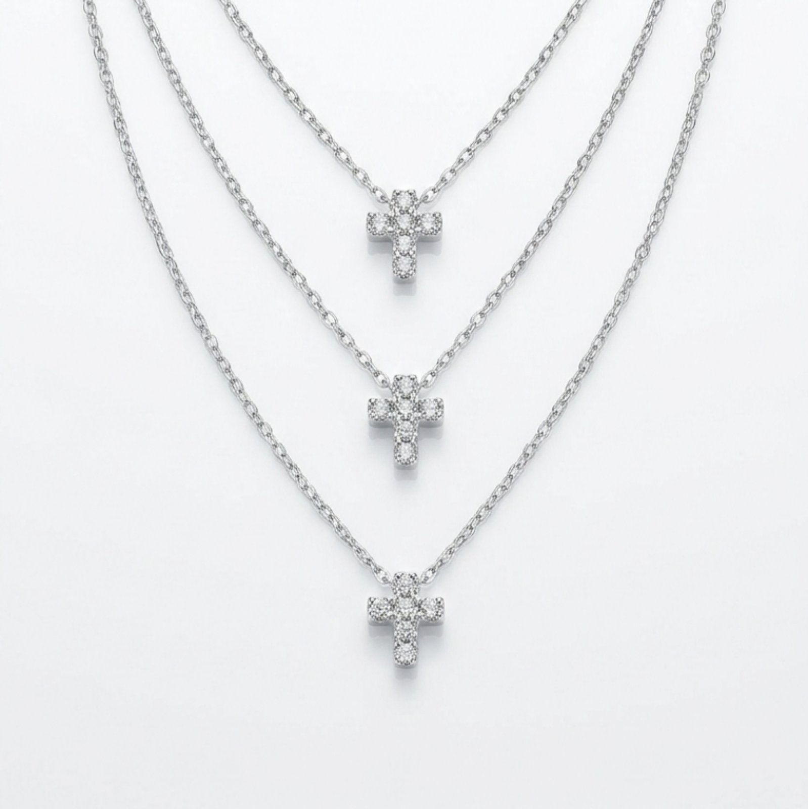 Collier Argent \'Croix\' blanc argenté - 6x5 mm (3 rangs) - [S2089]