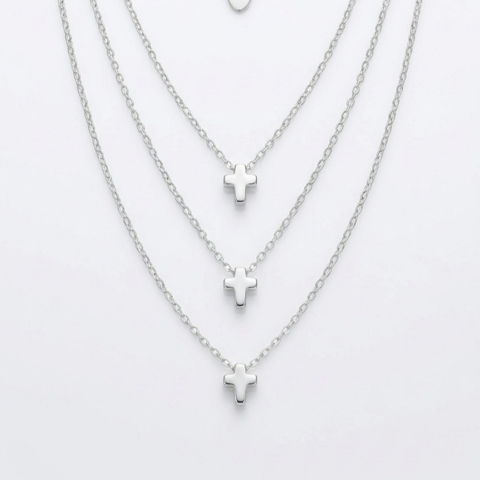 Collier Argent \'Croix\' blanc argenté - 6x5 mm (3 rangs) - [S2090]