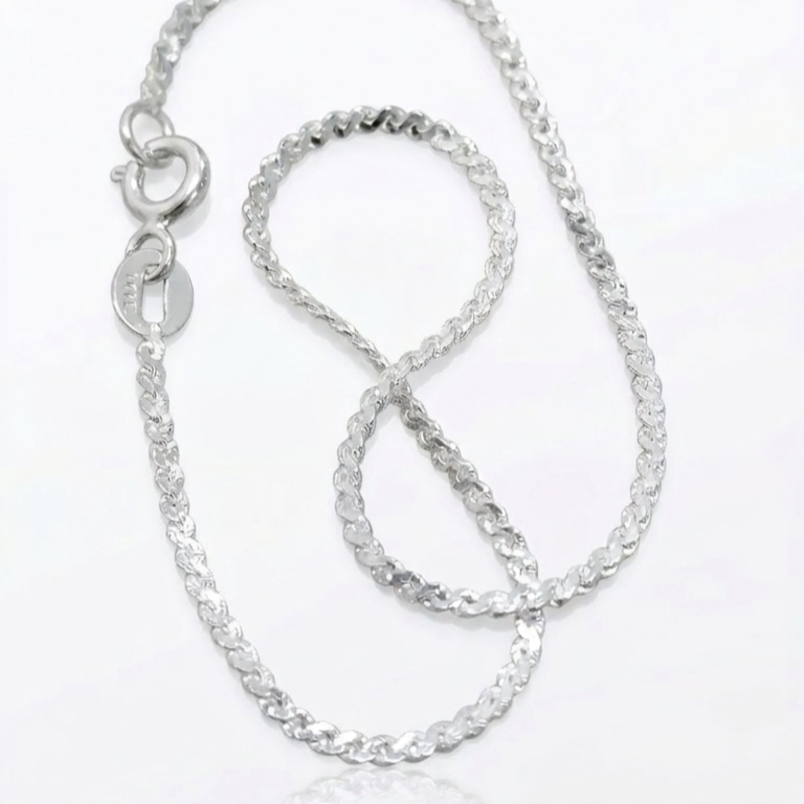 Bracelet Argent \'Maille Haricot Diamantée\' argenté - 18 cm 1 mm - [S2097]