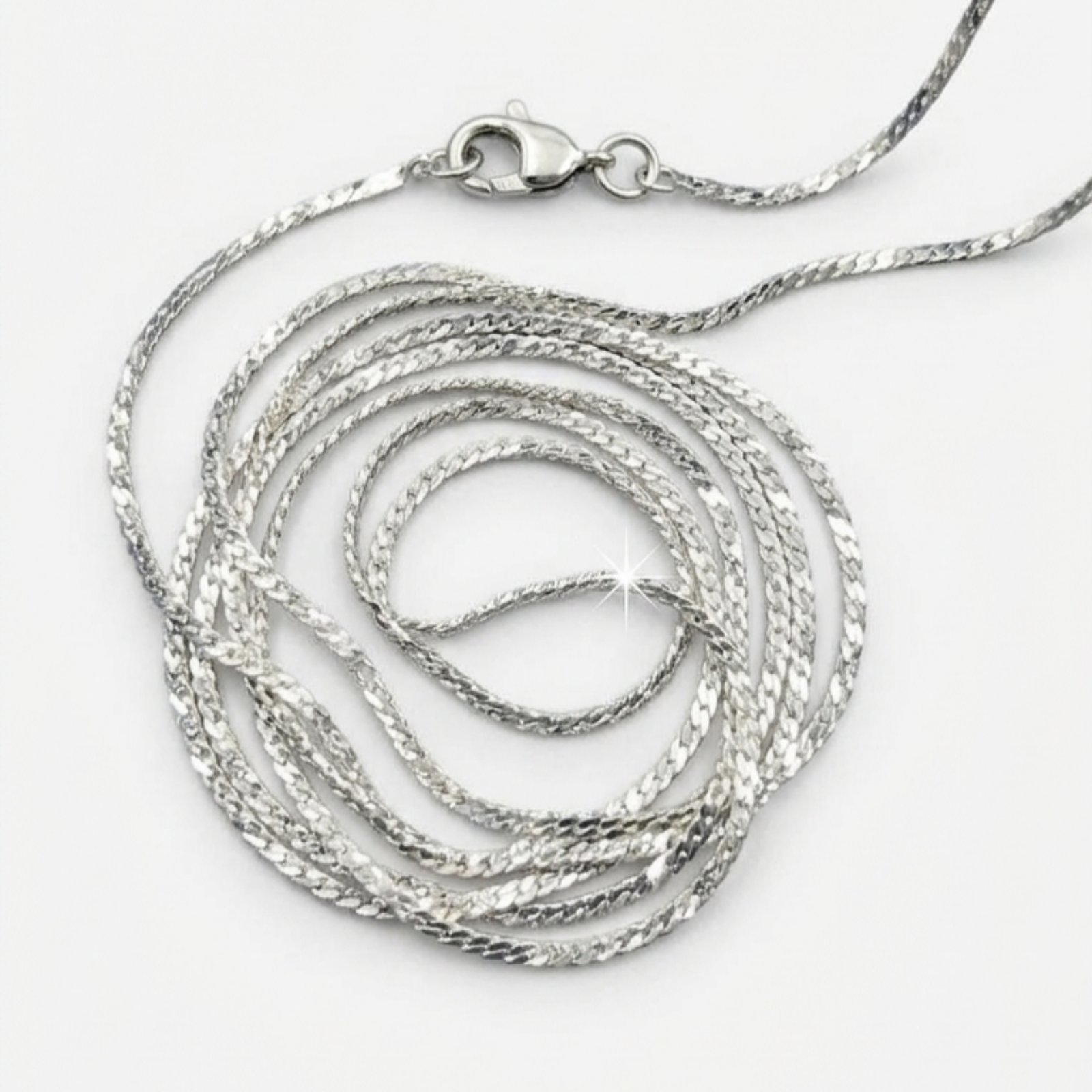 Chaine Collier Argent \'Haricot\' argenté - 40 cm 1 mm - [S2099]