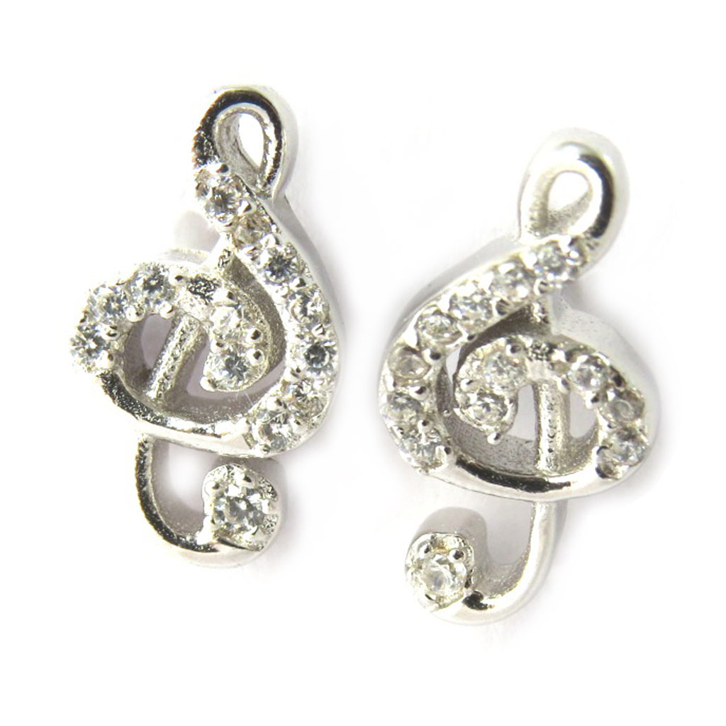 Boucles Argent \'Clé de Sol\' blanc argenté - 8x7 mm - [M7054]