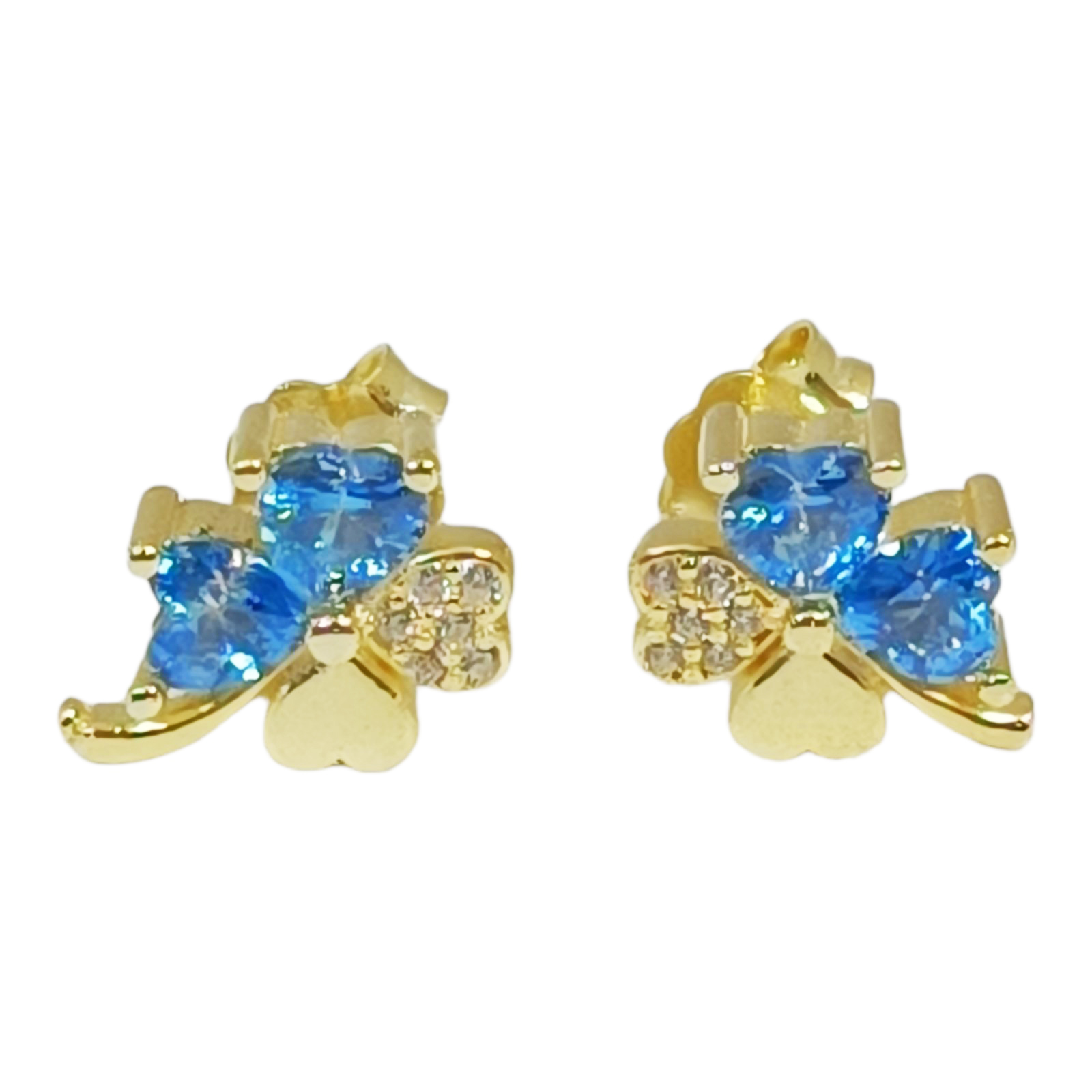 Boucles Argent \'Trèfles à 4 Feuilles\' bleu doré - 12x8 mm - [S0461]