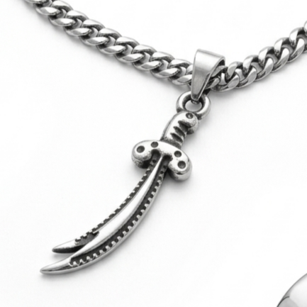 Pendentif Argent \'Epée Zulfiqar\' argenté vieilli - 22x6 mm - [S2106]