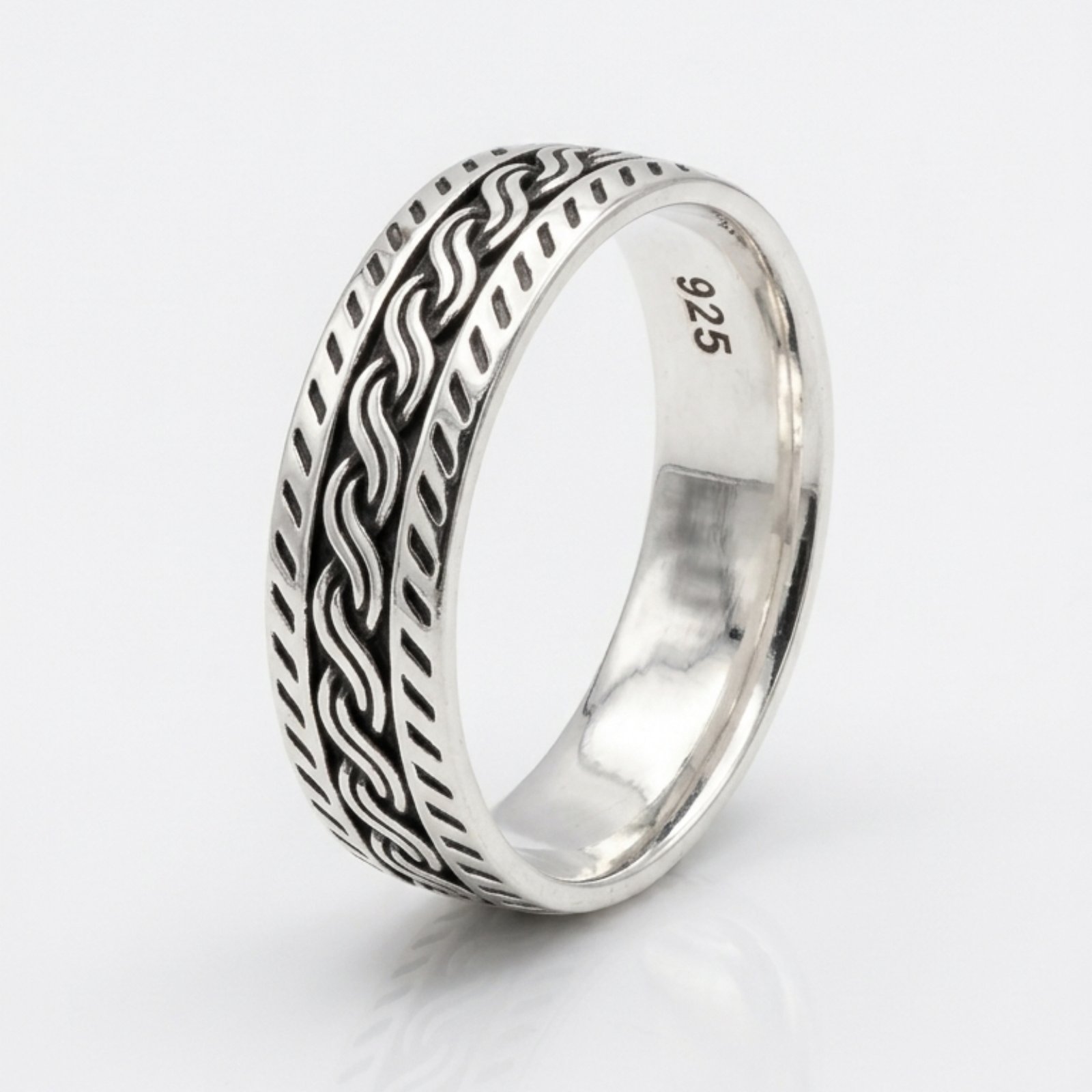 Bague Homme Argent \'Thorgal\' argenté vieilli - 6 mm - [S2111]