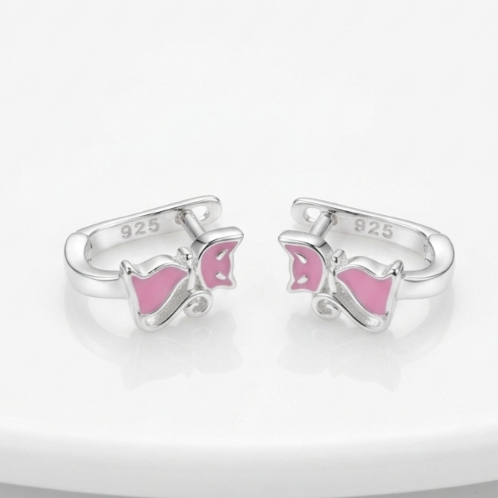 Boucles Argent \'Chats\' rose argenté - 8x5 mm - [S2121]