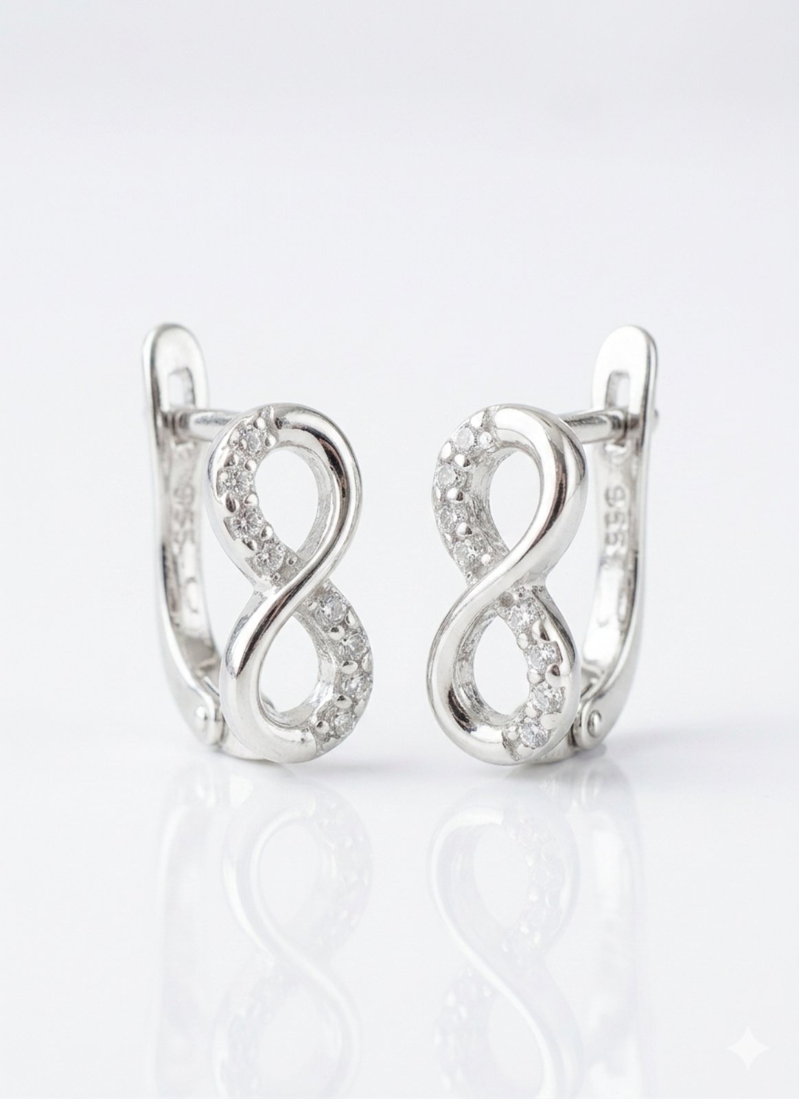 Dormeuses Argent \'Infini\' blanc argenté - 10x5 mm - [S2129]
