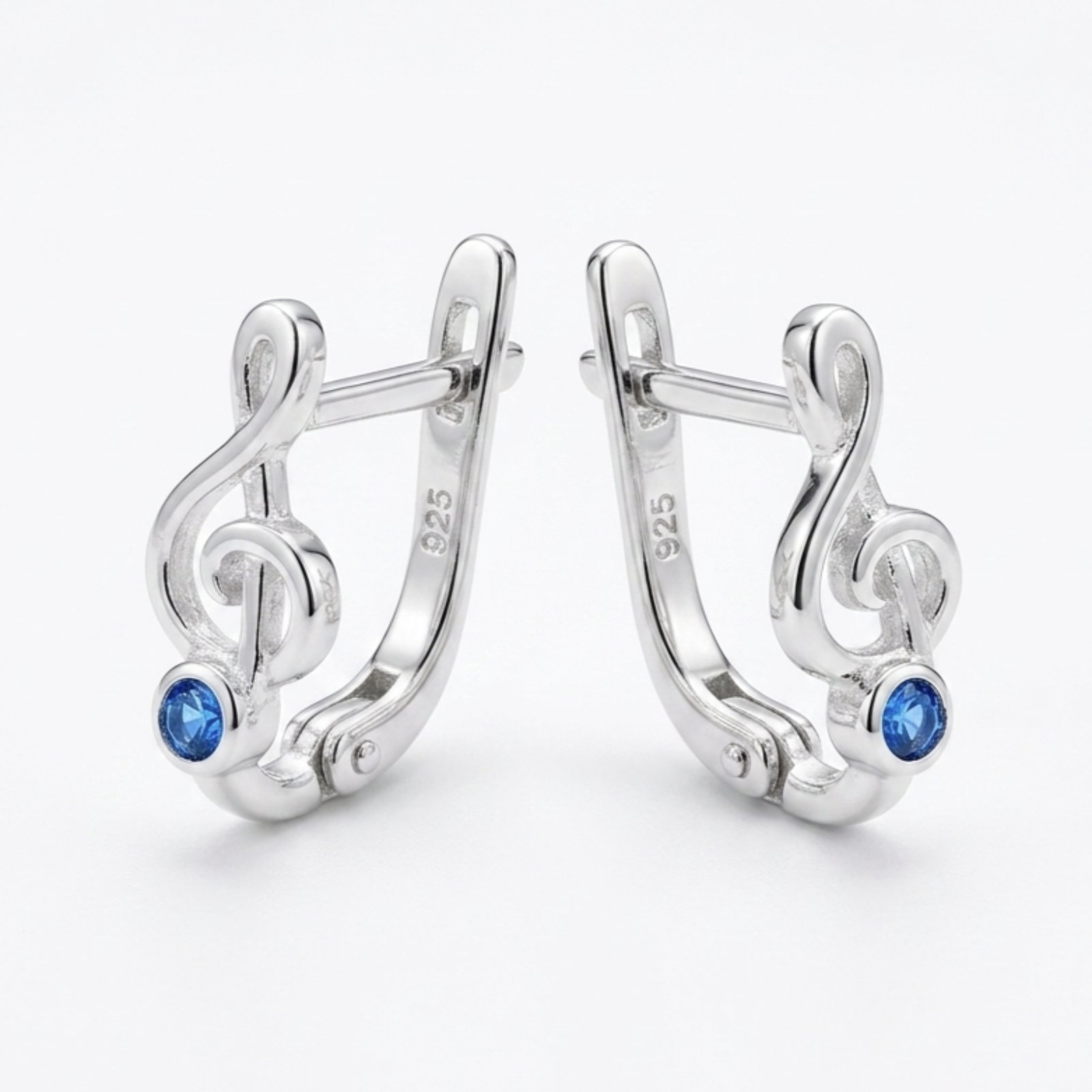 Dormeuses Argent \'Clé de Sol\' bleu argenté - 12x6 mm - [S2131]