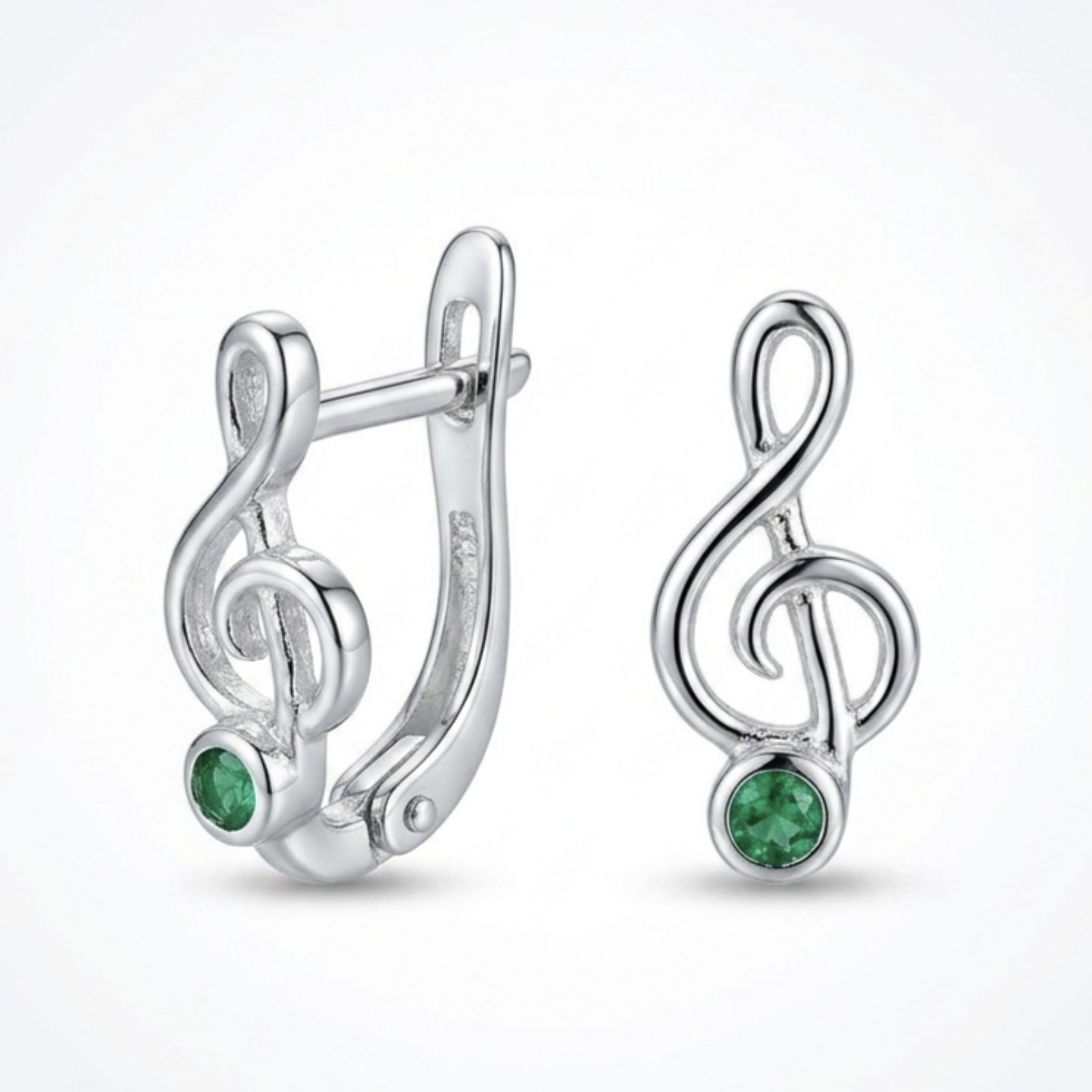 Dormeuses Argent \'Clé de Sol\' vert argenté - 12x6 mm - [S2132]