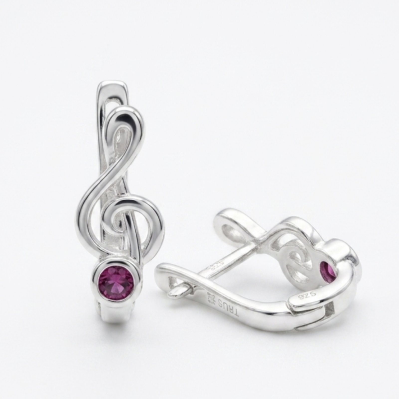 Dormeuses Argent \'Clé de Sol\' rose argenté - 12x6 mm - [S2133]