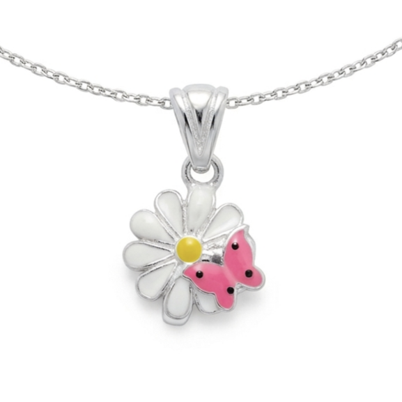 Pendentif argent \'Pâquerette\' rose (papillon) - 9 mm - [S2134]