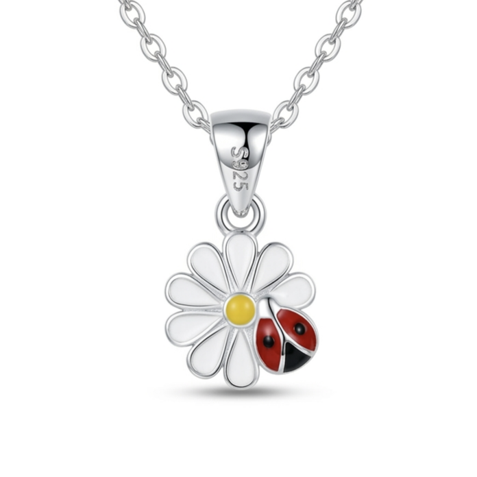 Pendentif argent \'Pâquerette\' rouge (coccinelle) - 9 mm - [S2135]