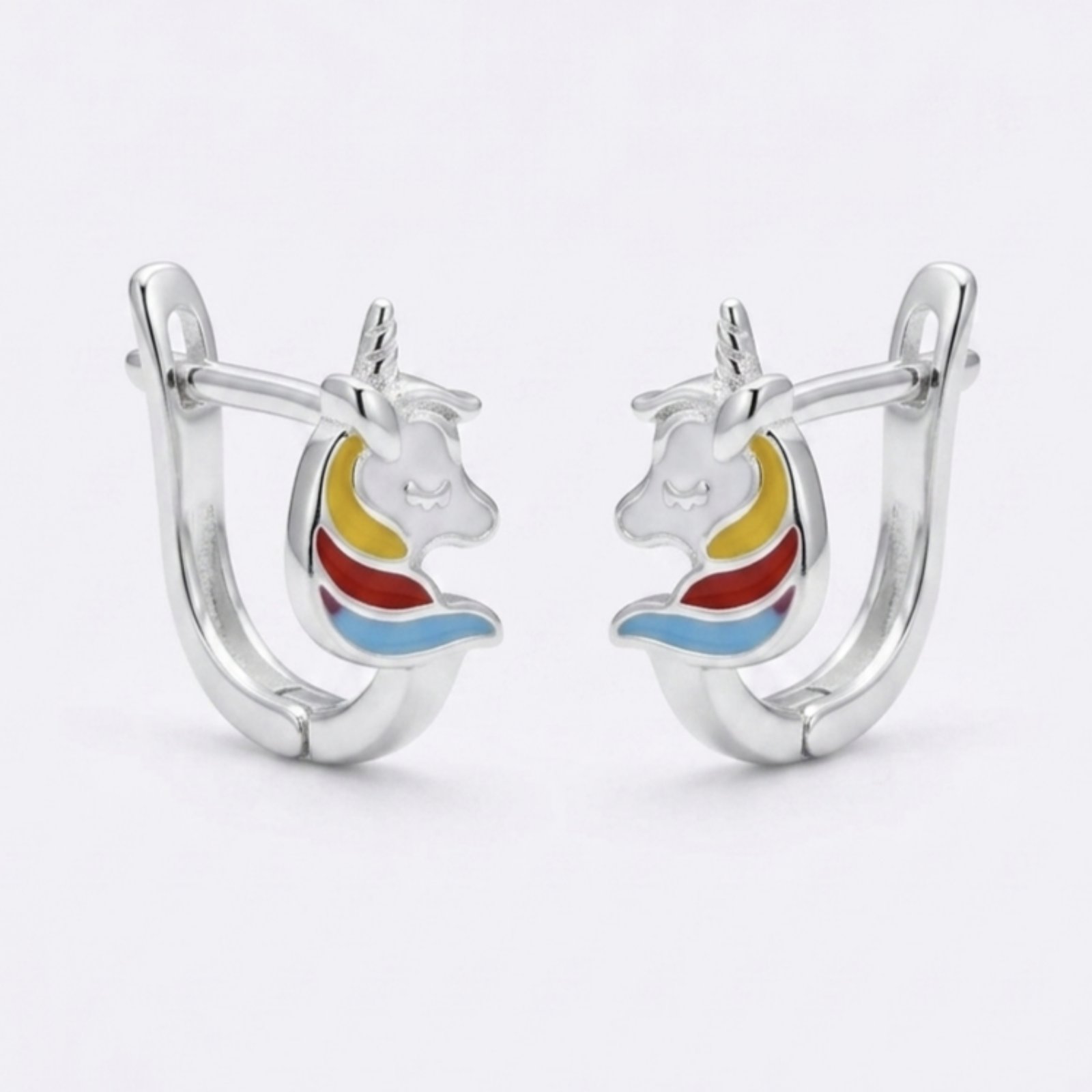 Dormeuses Argent \'Licorne My Unicorn\' multicolore argenté  - 10x6 mm - [S2137]