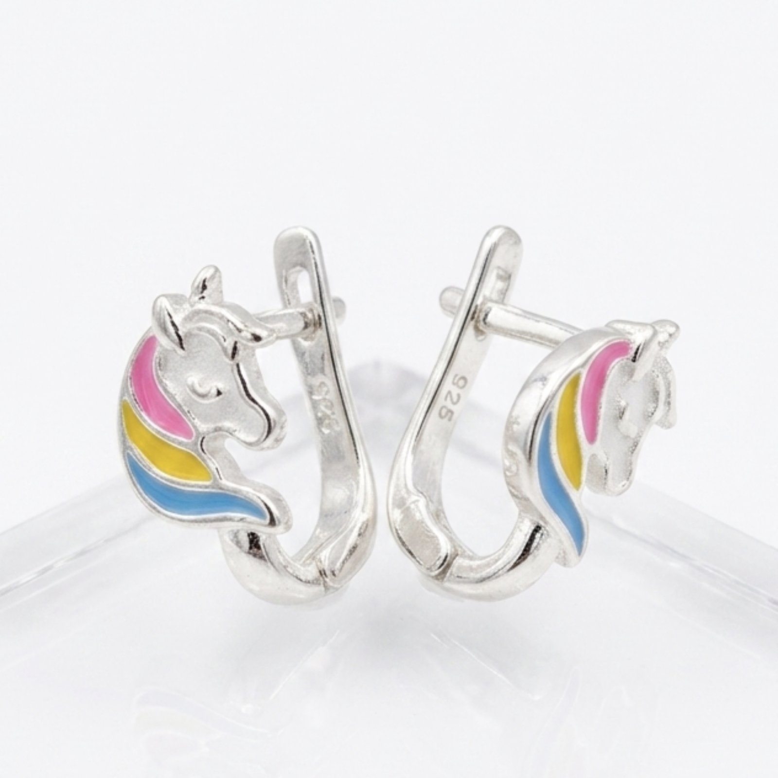Dormeuses Argent \'Licorne My Unicorn\' multicolore argenté  - 10x6 mm - [S2138]