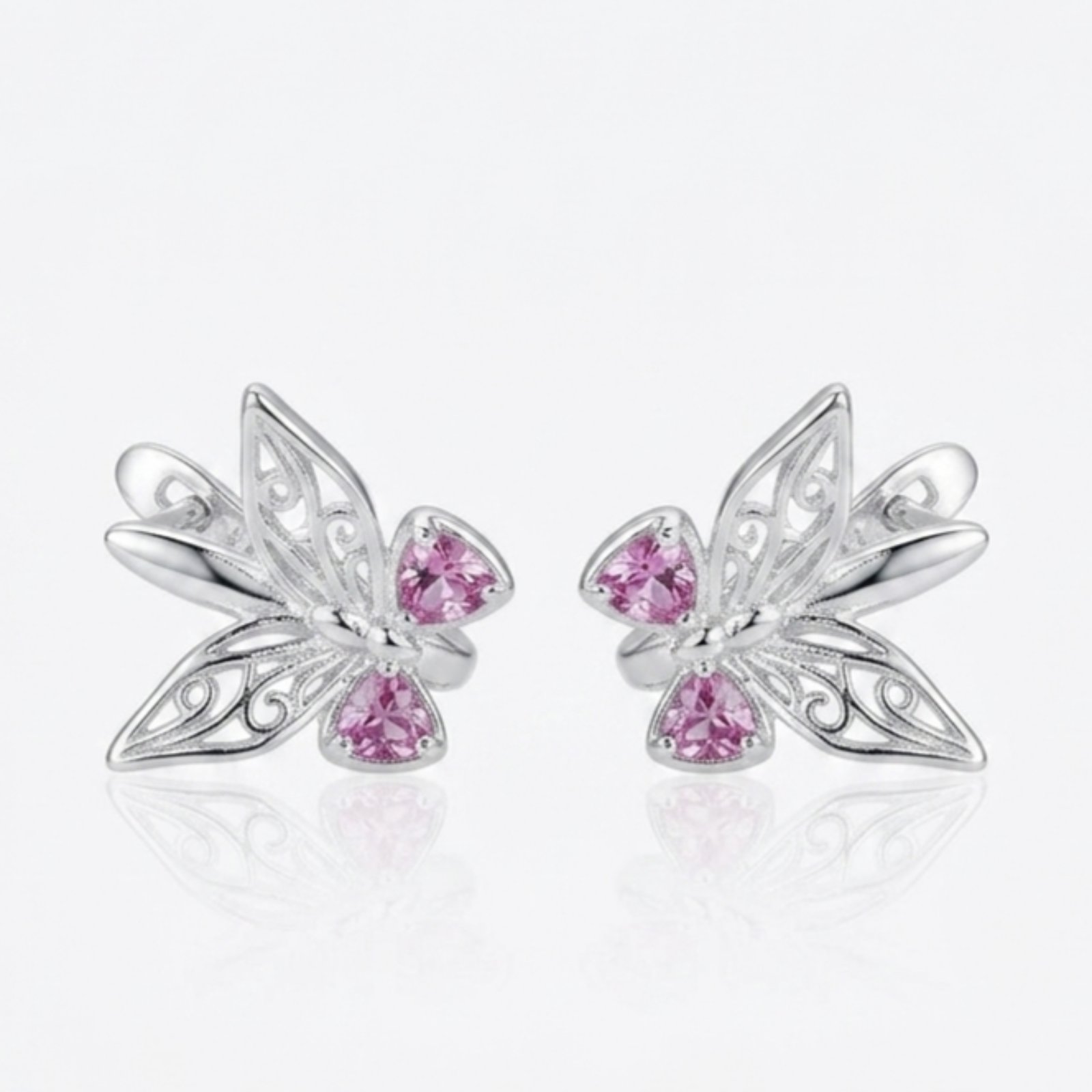 Boucles Argent \'Papillons\' rose argenté - 10x9 mm - [S2139]