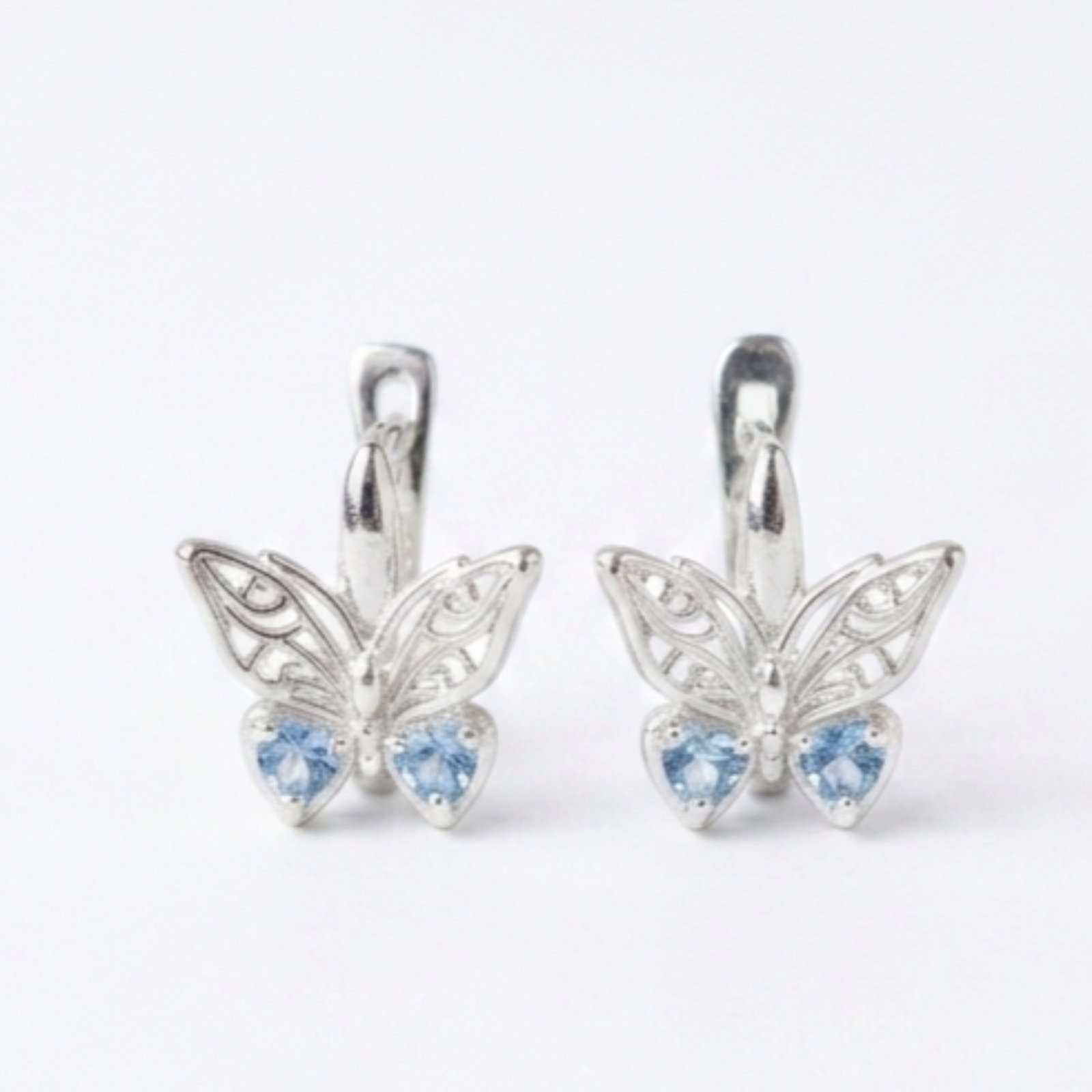 Boucles Argent \'Papillons\' bleu argenté - 10x9 mm - [S2140]