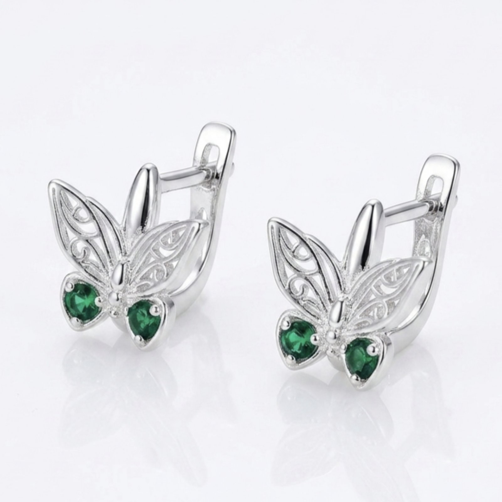 Boucles Argent \'Papillons\' vert argenté - 10x9 mm - [S2141]