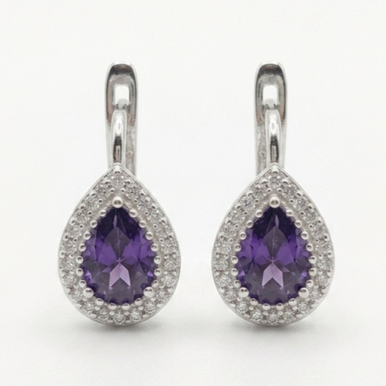Dormeuses Argent \'Arégonde\' violet améthyste argenté - 10x8 mm - [S2142]