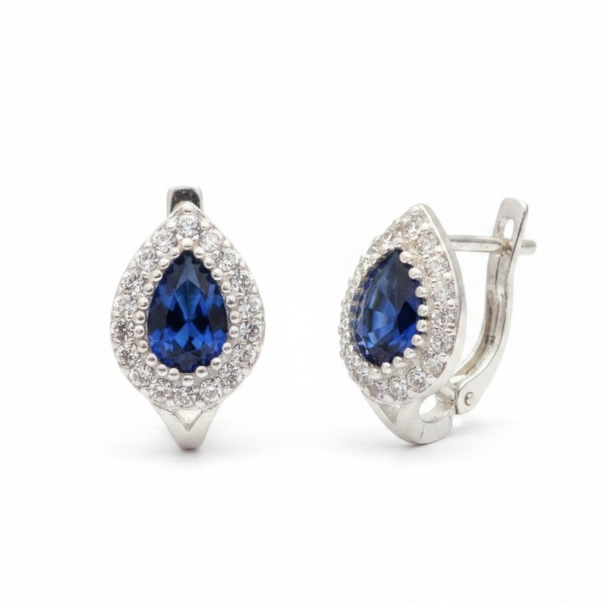 Dormeuses Argent \'Arégonde\' bleu saphir argenté - 10x8 mm - [S2143]