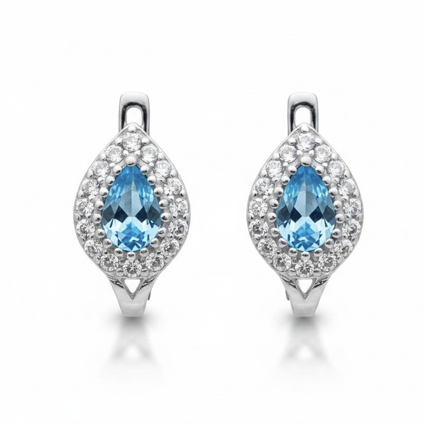 Dormeuses Argent \'Arégonde\' bleu aquamarine argenté - 10x8 mm - [S2144]