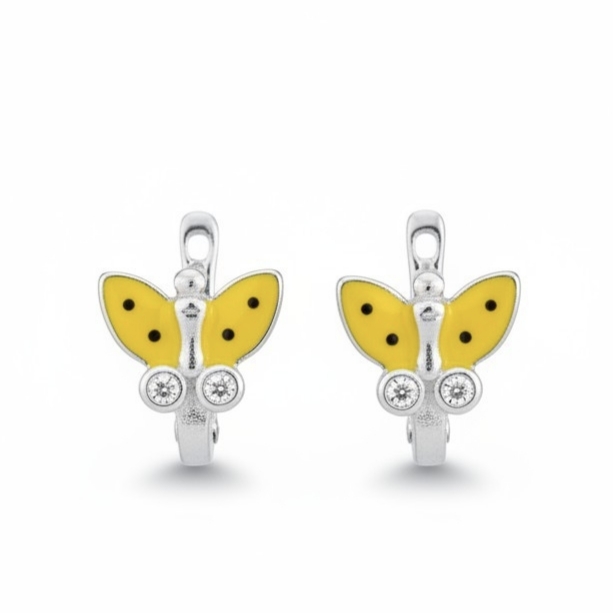 Boucles dormeuses Argent \'Papillons\' jaune argenté - 9x8 mm - [S2147]