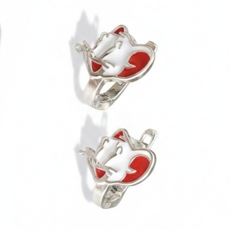 Boucles dormeuses Argent \'Petites Souris Curieuses\' rouge argenté - 10x10 mm - [S2149]