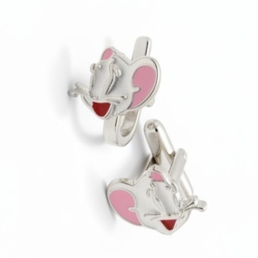 Boucles dormeuses Argent \'Petites Souris Curieuses\' rose argenté - 10x10 mm - [S2150]