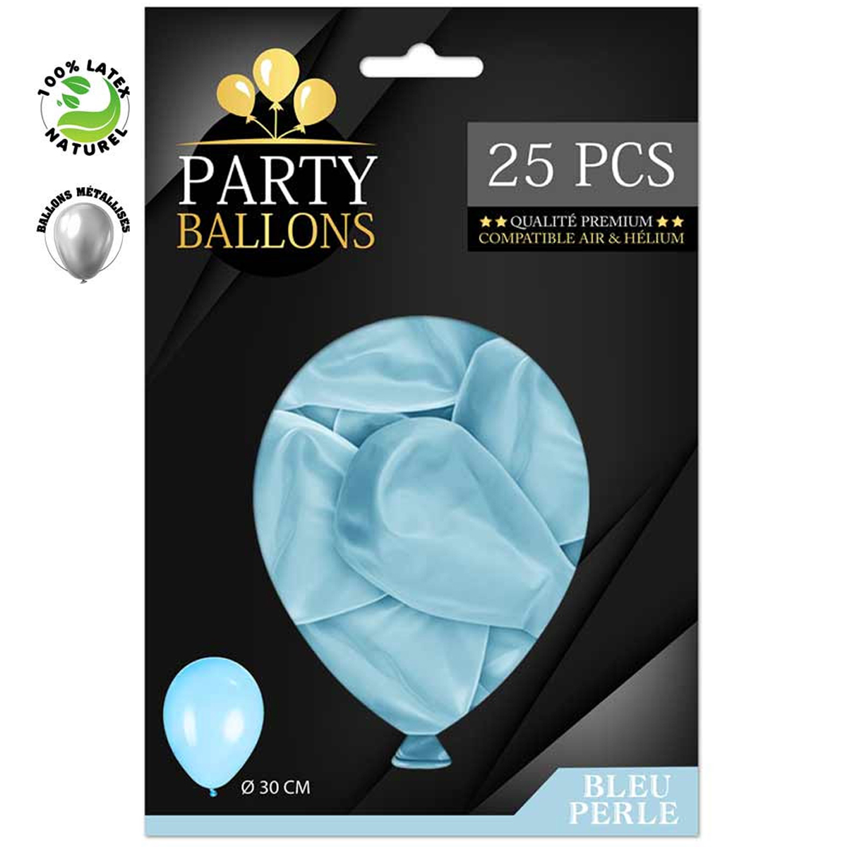 25 ballons métalliques latex \'Coloriage\' bleu perle - 30 cm - [R0416]