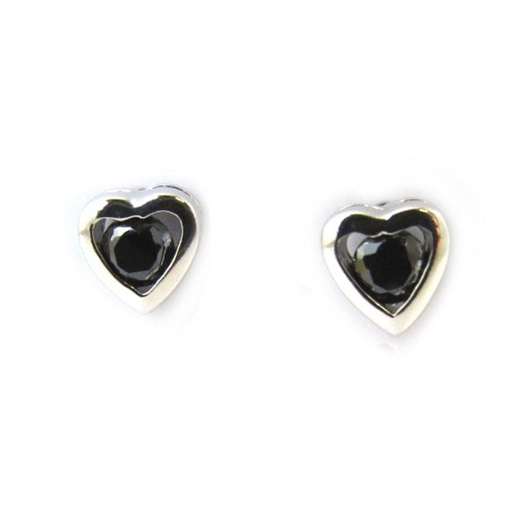 Boucles Argent \'Love\' noir (5 mm) - [M1757]