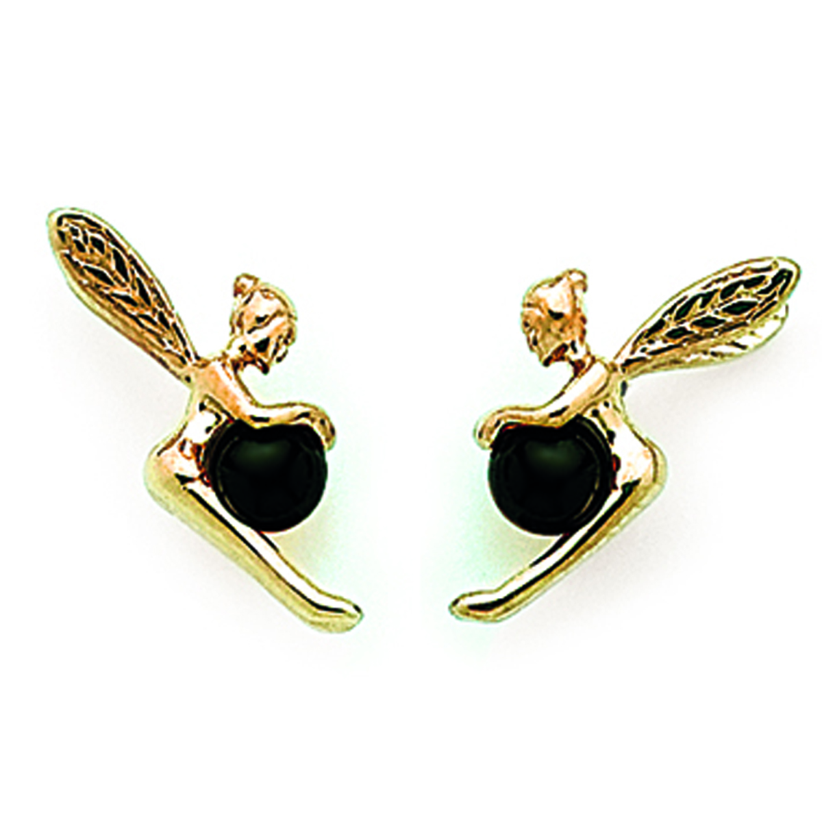 Boucles Plaqué Or \'Fée Clochette\' Noir doré - 10x15 mm - [D6854]