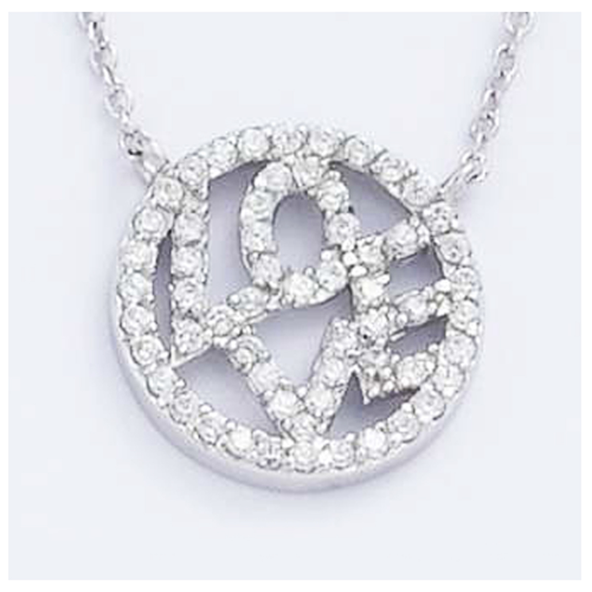 Collier Argent \'Love\' blanc argenté (rhodié) - 15 mm - [H0525]