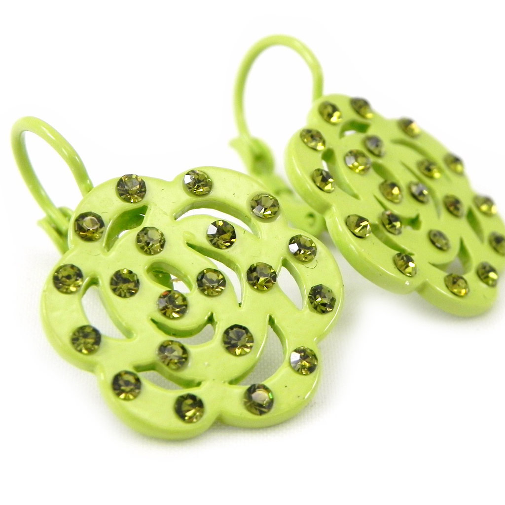 Dormeuses Créateur \'Camélia\' vert pomme - [H0795]