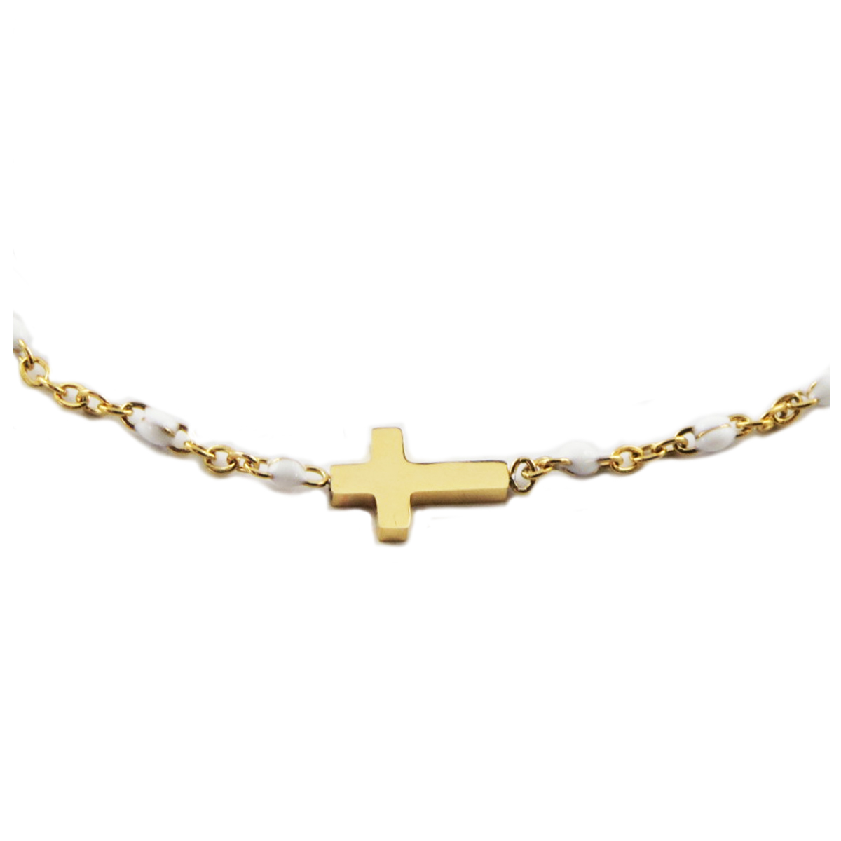 Bracelet créateur Acier \'Croix\' blanc doré - 10x7 mm - [R0052]