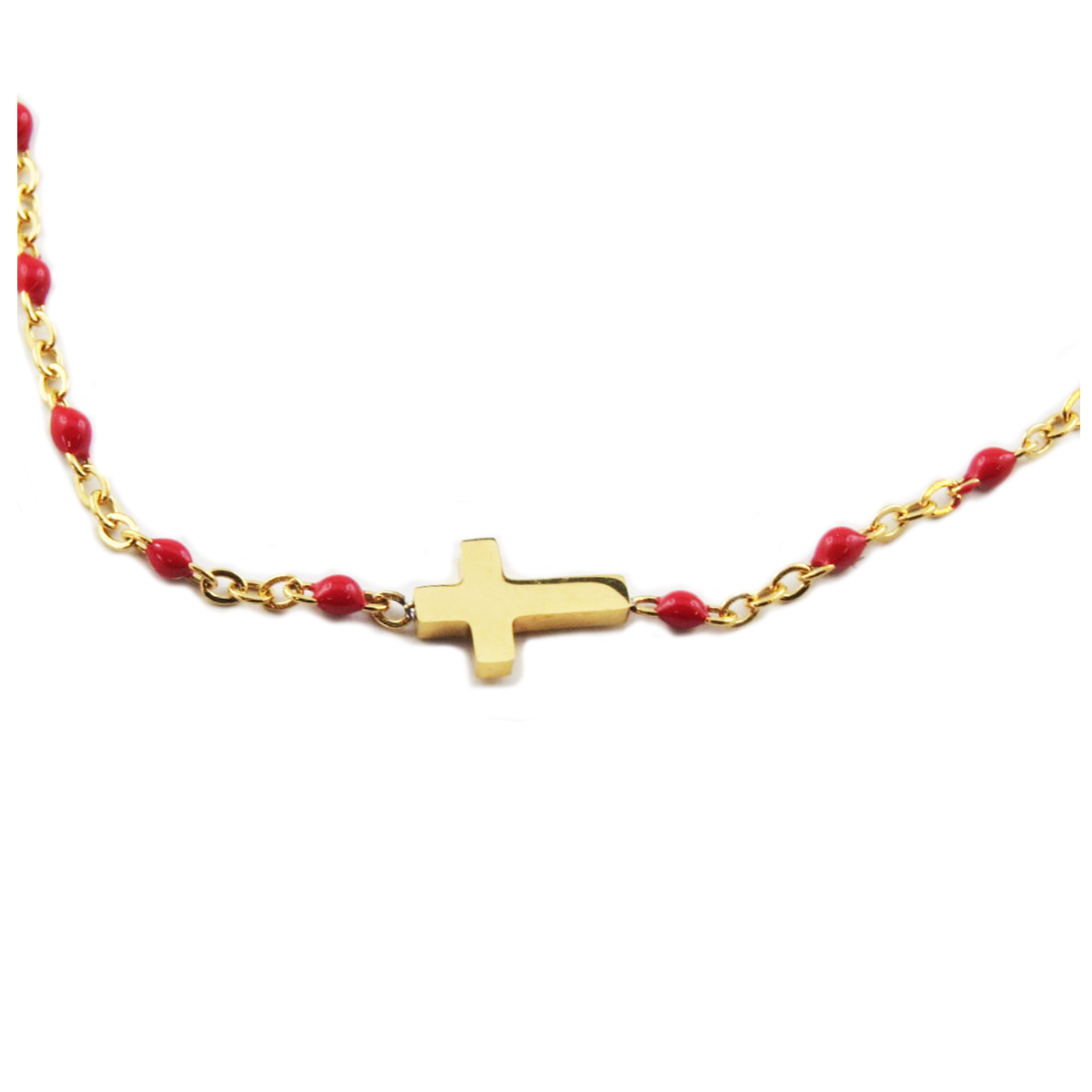 Bracelet créateur Acier \'Croix\' rouge doré - 10x7 mm - [R0053]