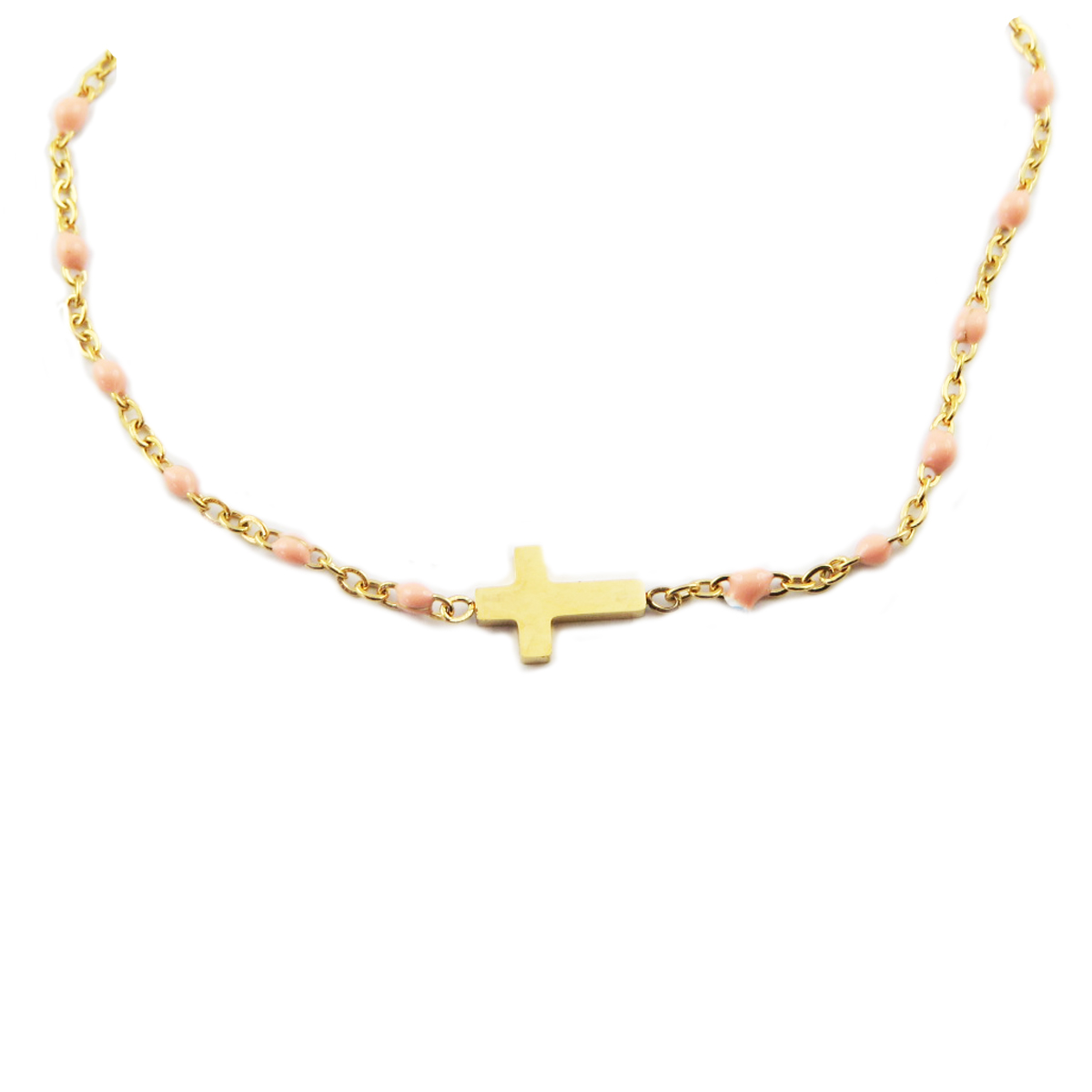 Bracelet créateur Acier \'Croix\' rose doré - 10x7 mm - [R0056]