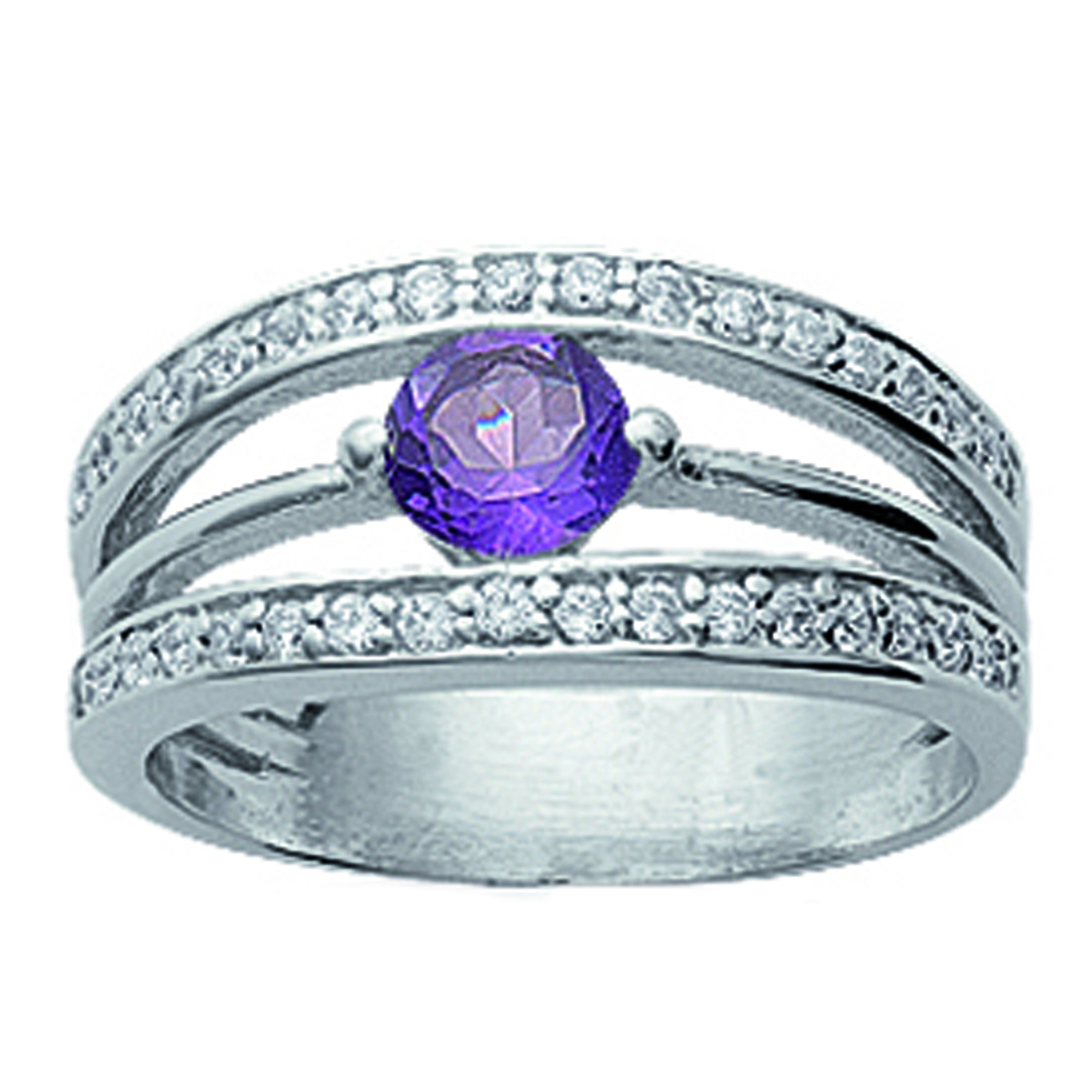 Bague Argent \'Scarlett\' améthyste argenté (rhodié) - 9 mm - [I1115]