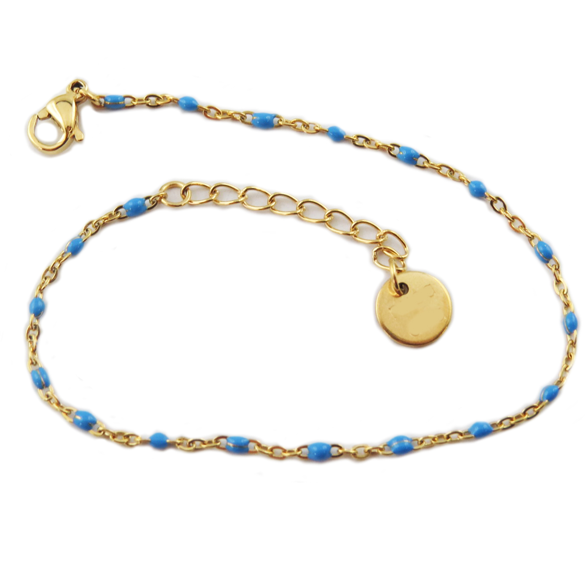 Bracelet créateur Acier \'Boho\' bleu doré - 2 mm - [R0070]