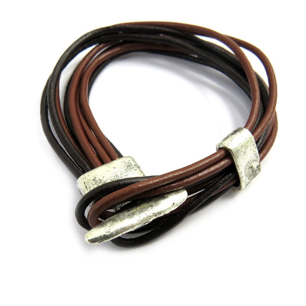 Bracelet cuir \'Peaceful\' noir marron (8 rangs) - [M0707]