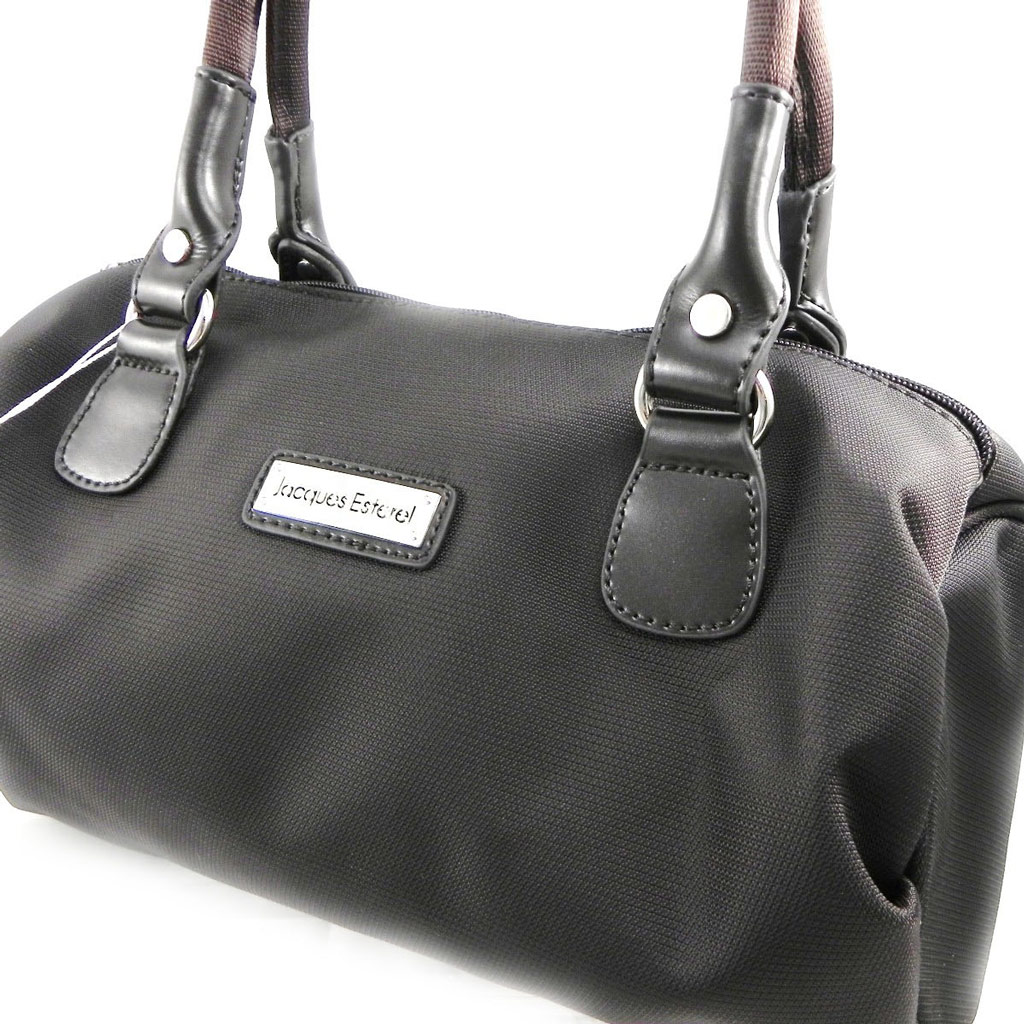 SAC BANDOULIÈRE VINTAGE JACQUES ESTEREL EN TOILE TISSÉE MONOGRAMMÉE NOIR - OCCASION BON ÉTAT