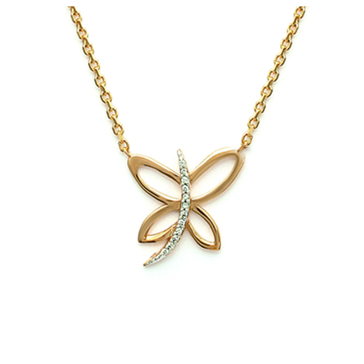 Collier Plaqué-Or \'Papillon Romantique\' blanc doré - 20x20 mm - [F4979]