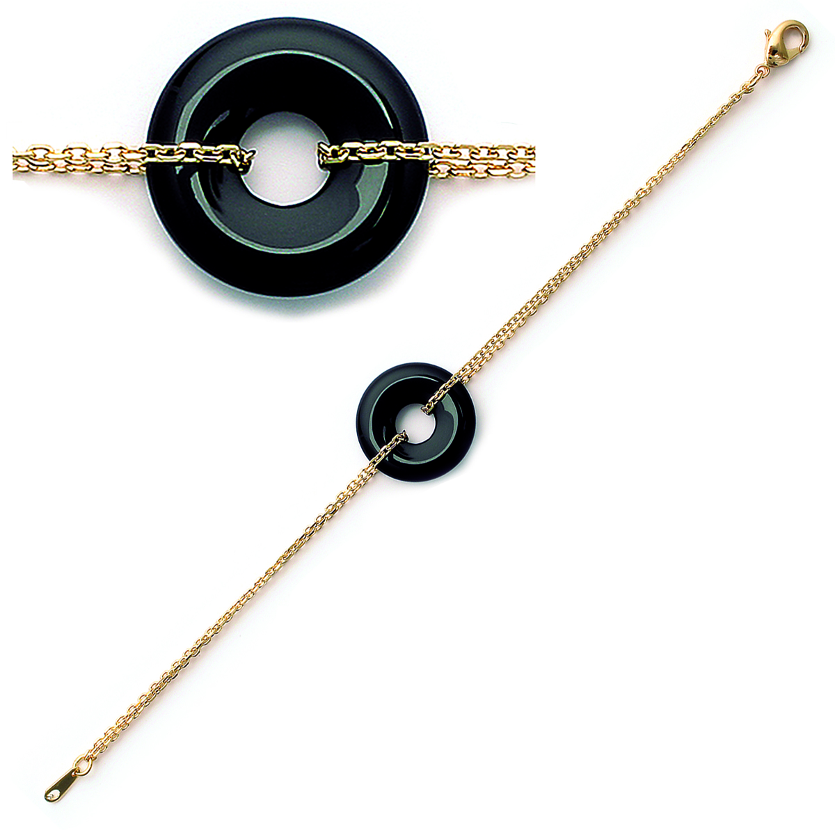 Bracelet Plaqué Or \'Zen\' Onyx doré - 20 mm - [F4981]