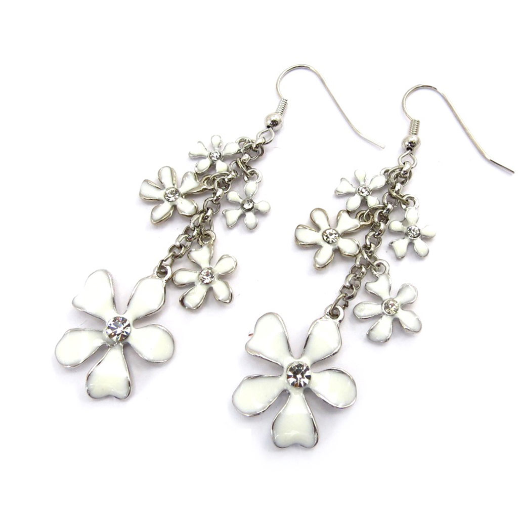 Boucles Créateur \'Flora\' blanc argenté  - [K0975]