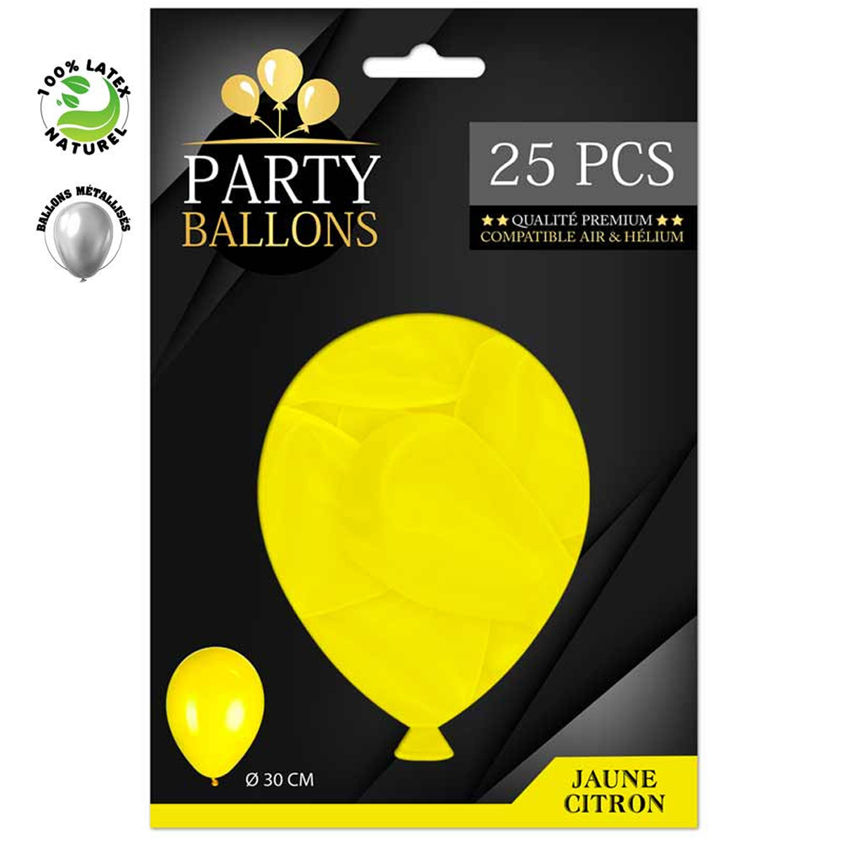 25 ballons métalliques latex \'Coloriage\' jaune citron - 30 cm - [R0419]