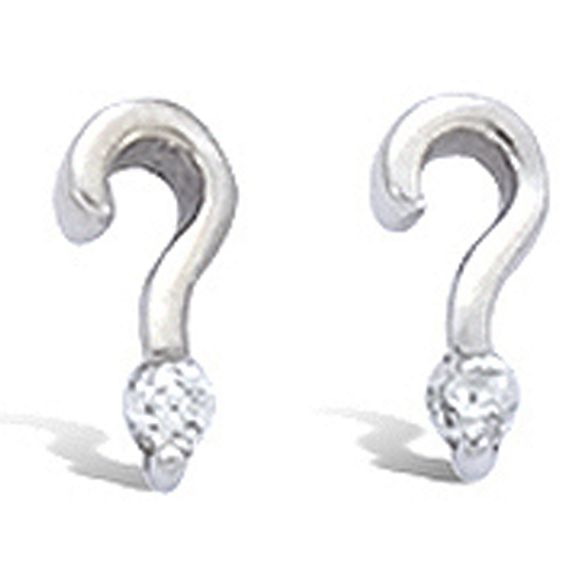 Boucles Argent \'Interrogation\' blanc argenté (rhodié) - 3x7 mm - [F6174]