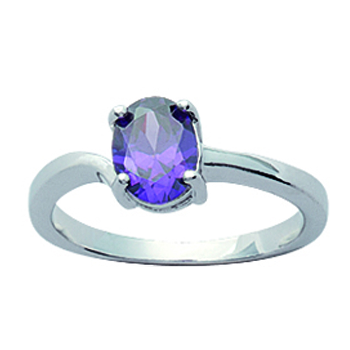 Bague Argent \'Unique\' Améthyste argenté (rhodié) - 6x8 mm - [D7306]